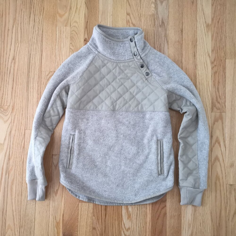 Women Abercrombie Asymmetrical Snap-Up Fleece Pullover kangaroo pocket XXS A&F